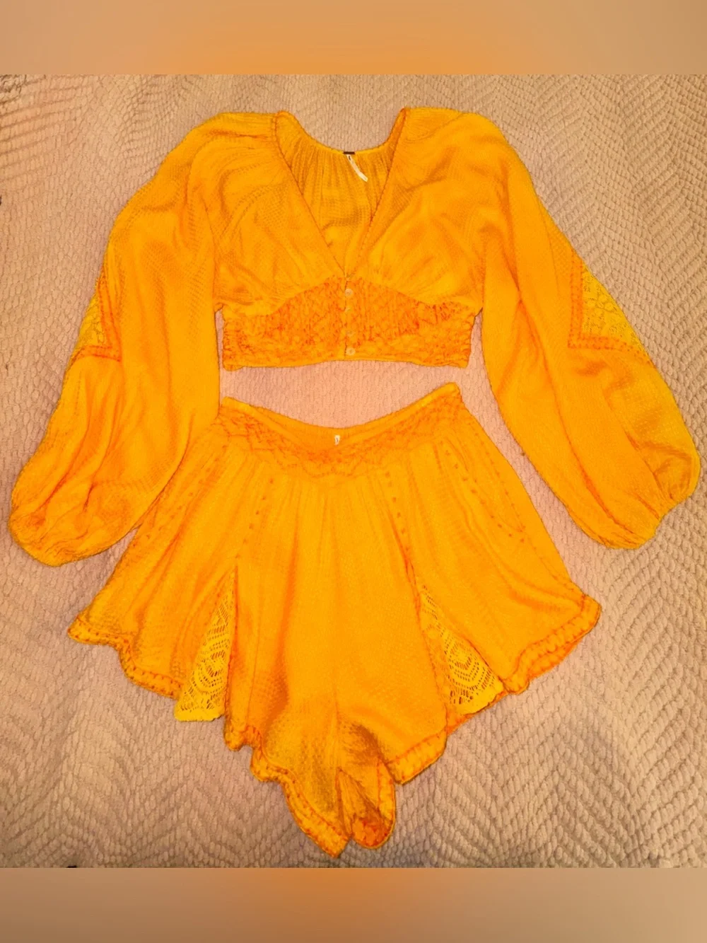 Free People Southset Matching Top & Shorts Set Orange Size Small